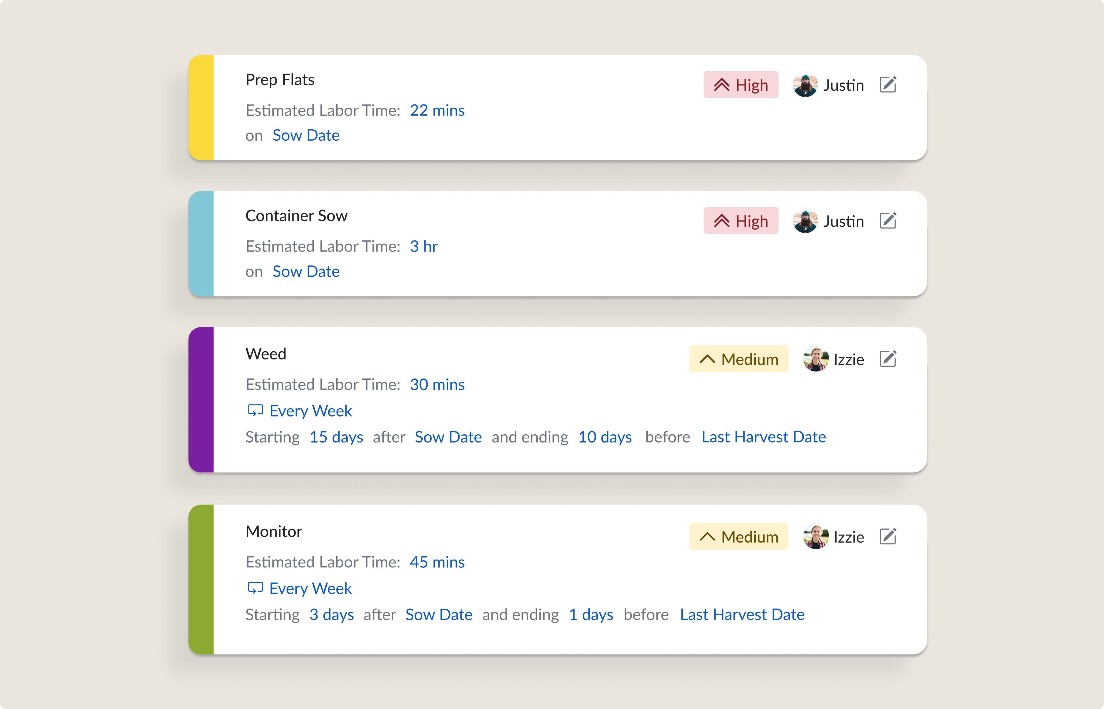 Automatically generate tasks when you create plantings