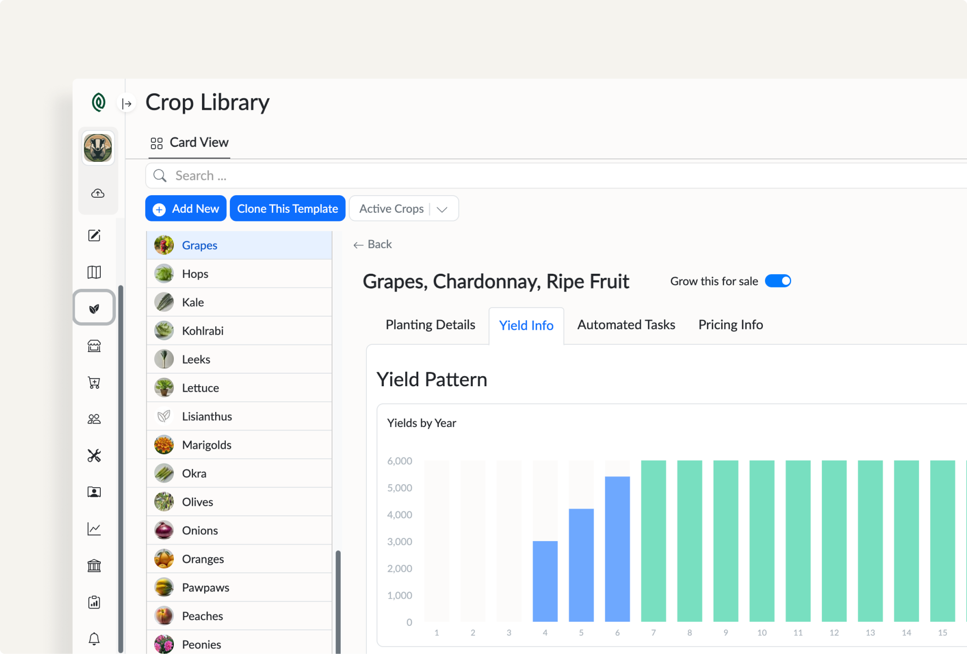 Estimate yield and revenue over the lifetime of your vines.